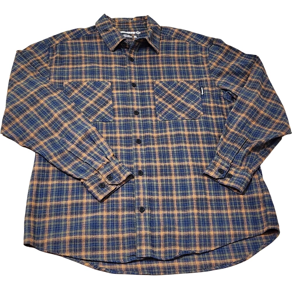 Wolverine Shirt Mens XL Blue Plaid Long Sleeve Flannel Button Up Casual Stretch
